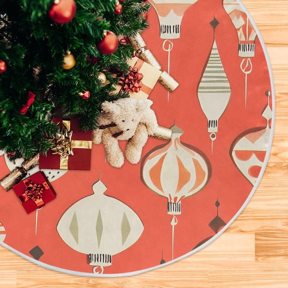 Yayeee Christmas Tree Skirt 47 inches for Xmas Tree Holiday Party Decoration, Beige Christmas Ornaments Pattern