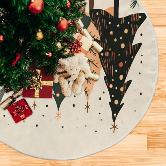 Yayeee Christmas Tree Skirt 47 inches for Xmas Tree Holiday Party Decoration, Beige Christmas Trees