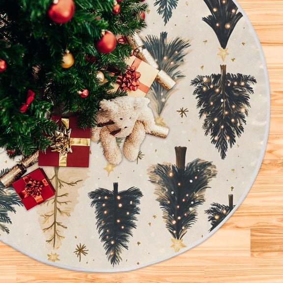 Yayeee Christmas Tree Skirt 47 inches for Xmas Tree Holiday Party Decoration, Beige Christmas Trees