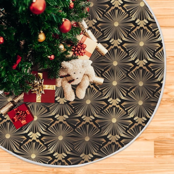 Yayeee Christmas Tree Skirt 47 inches for Xmas Tree Holiday Party Decoration, Black Floral Pattern