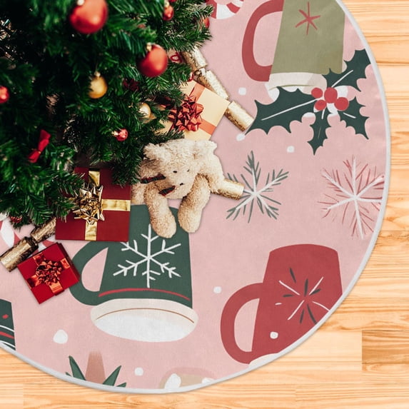 Yayeee Christmas Tree Skirt 47 inches for Xmas Tree Holiday Party Decoration, Brown Christmas Cups
