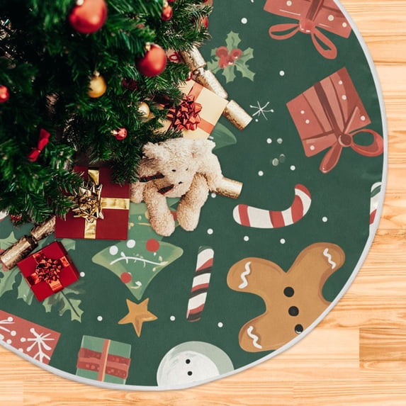 Yayeee Christmas Tree Skirt 47 inches for Xmas Tree Holiday Party Decoration, Brown Christmas Gingerbread