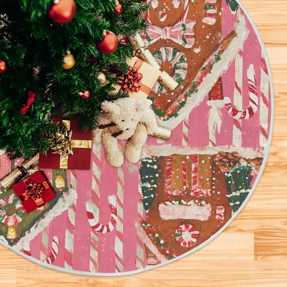 Yayeee Christmas Tree Skirt 47 inches for Xmas Tree Holiday Party Decoration, Brown Gingerbread Houses