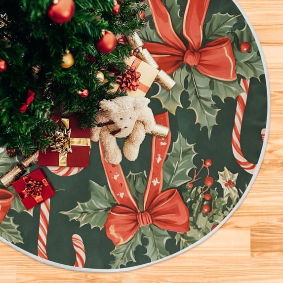 Yayeee Christmas Tree Skirt 47 inches for Xmas Tree Holiday Party Decoration, Christmas Holly Bows