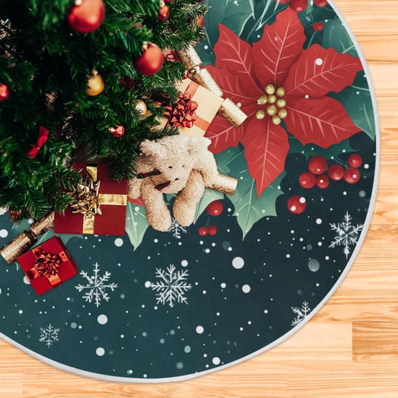 Yayeee Christmas Tree Skirt 47 inches for Xmas Tree Holiday Party Decoration, Christmas Poinsettia