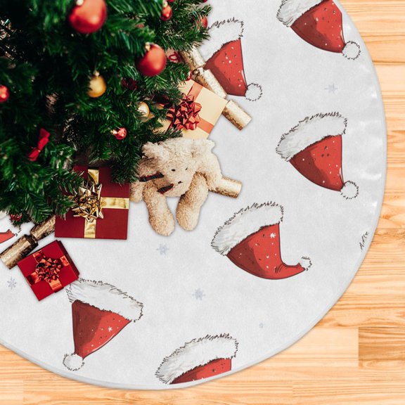 Yayeee Christmas Tree Skirt 47 inches for Xmas Tree Holiday Party Decoration, Cute Santa Hats Pattern