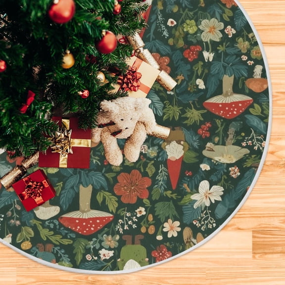 Yayeee Christmas Tree Skirt 47 inches for Xmas Tree Holiday Party Decoration, Forest Mushroom Pattern