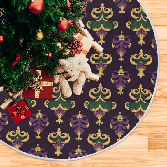 Yayeee Christmas Tree Skirt 47 inches for Xmas Tree Holiday Party Decoration, Gold and Purple Floral Pattern