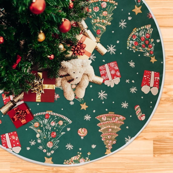 Yayeee Christmas Tree Skirt 47 inches for Xmas Tree Holiday Party Decoration, Green Christmas Gingerbread