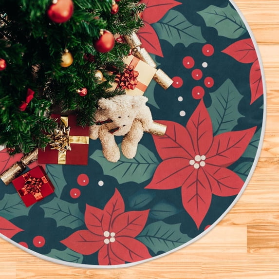 Yayeee Christmas Tree Skirt 47 inches for Xmas Tree Holiday Party Decoration, Red Christmas Leaves