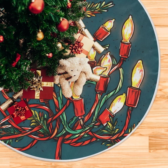 Yayeee Christmas Tree Skirt 47 inches for Xmas Tree Holiday Party Decoration, Red Christmas Light
