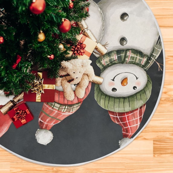 Yayeee Christmas Tree Skirt 47 inches for Xmas Tree Holiday Party Decoration, Red Snowmen