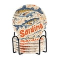 thumbnail image 1 of Yayeee 6 PCS Drink Coasters with Holder Set Woven Absorbent Round Tabletop Hot Pad, Blue Sardines Pattern, 1 of 7