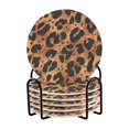 thumbnail image 1 of Yayeee 6 PCS Drink Coasters with Holder Set Woven Absorbent Round Tabletop Hot Pad, Leopard Pattern, 1 of 7
