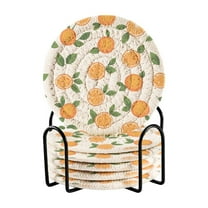 Yayeee 6 PCS Drink Coasters with Holder Set Woven Absorbent Round Tabletop Hot Pad, Orange