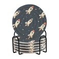 thumbnail image 1 of Yayeee 6 PCS Drink Coasters with Holder Set Woven Absorbent Round Tabletop Hot Pad, Rocket Pattern, 1 of 7