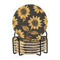 thumbnail image 1 of Yayeee 6 PCS Drink Coasters with Holder Set Woven Absorbent Round Tabletop Hot Pad, Black Sunflower Pattern, 1 of 7