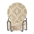 thumbnail image 1 of Yayeee 6 PCS Drink Coasters with Holder Set Woven Absorbent Round Tabletop Hot Pad, Light Brown Pattern, 1 of 7