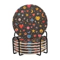 thumbnail image 1 of Yayeee 6 PCS Drink Coasters with Holder Set Woven Absorbent Round Tabletop Hot Pad, Moon Pattern, 1 of 7