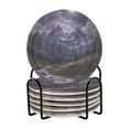 thumbnail image 1 of Yayeee 6 PCS Drink Coasters with Holder Set Woven Absorbent Round Tabletop Hot Pad, Moonlight Mountain, 1 of 7