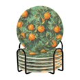 thumbnail image 1 of Yayeee 6 PCS Drink Coasters with Holder Set Woven Absorbent Round Tabletop Hot Pad, Orange Tree Pattern, 1 of 7