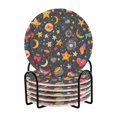 thumbnail image 1 of Yayeee 6 PCS Drink Coasters with Holder Set Woven Absorbent Round Tabletop Hot Pad, Small Space Pattern, 1 of 7