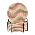 thumbnail image 1 of Yayeee 6 PCS Drink Coasters with Holder Set Woven Absorbent Round Tabletop Hot Pad, Soft Pink Pattern, 1 of 7