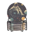thumbnail image 1 of Yayeee 6 PCS Drink Coasters with Holder Set Woven Absorbent Round Tabletop Hot Pad, Astronaut Space, 1 of 7