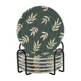 thumbnail image 1 of Yayeee 6 PCS Drink Coasters with Holder Set Woven Absorbent Round Tabletop Hot Pad, Beige Leaves, 1 of 7