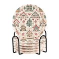 thumbnail image 1 of Yayeee 6 PCS Drink Coasters with Holder Set Woven Absorbent Round Tabletop Hot Pad, Beige Nordic Christmas House, 1 of 7