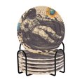 thumbnail image 1 of Yayeee 6 PCS Drink Coasters with Holder Set Woven Absorbent Round Tabletop Hot Pad, Beige Record, 1 of 7