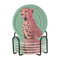 thumbnail image 1 of Yayeee 6 PCS Drink Coasters with Holder Set Woven Absorbent Round Tabletop Hot Pad, Big Pink Cheetah, 1 of 7
