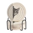 thumbnail image 1 of Yayeee 6 PCS Drink Coasters with Holder Set Woven Absorbent Round Tabletop Hot Pad, Black Cute Cat, 1 of 7