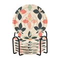 thumbnail image 1 of Yayeee 6 PCS Drink Coasters with Holder Set Woven Absorbent Round Tabletop Hot Pad, Black Retro Flower, 1 of 7