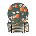 thumbnail image 1 of Yayeee 6 PCS Drink Coasters with Holder Set Woven Absorbent Round Tabletop Hot Pad, Blue Floral Oranges, 1 of 7