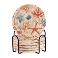 thumbnail image 1 of Yayeee 6 PCS Drink Coasters with Holder Set Woven Absorbent Round Tabletop Hot Pad, Blue Starfish, 1 of 7