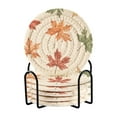 thumbnail image 1 of Yayeee 6 PCS Drink Coasters with Holder Set Woven Absorbent Round Tabletop Hot Pad, Brown Autumn Leaves, 1 of 7