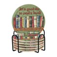 thumbnail image 1 of Yayeee 6 PCS Drink Coasters with Holder Set Woven Absorbent Round Tabletop Hot Pad, Brown Book Shelf, 1 of 7
