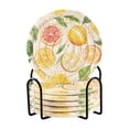 thumbnail image 1 of Yayeee 6 PCS Drink Coasters with Holder Set Woven Absorbent Round Tabletop Hot Pad, Candy Lemon, 1 of 7