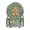 thumbnail image 1 of Yayeee 6 PCS Drink Coasters with Holder Set Woven Absorbent Round Tabletop Hot Pad, Christmas Gingerbread, 1 of 7