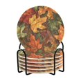 thumbnail image 1 of Yayeee 6 PCS Drink Coasters with Holder Set Woven Absorbent Round Tabletop Hot Pad, Colorful Autumn Leaves, 1 of 7