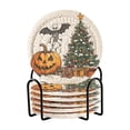 thumbnail image 1 of Yayeee 6 PCS Drink Coasters with Holder Set Woven Absorbent Round Tabletop Hot Pad, Cute Halloween Trees, 1 of 7