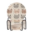 thumbnail image 1 of Yayeee 6 PCS Drink Coasters with Holder Set Woven Absorbent Round Tabletop Hot Pad, Gray Cat Pattern, 1 of 7
