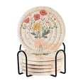 thumbnail image 1 of Yayeee 6 PCS Drink Coasters with Holder Set Woven Absorbent Round Tabletop Hot Pad, Gray Cute Flower, 1 of 7