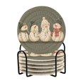thumbnail image 1 of Yayeee 6 PCS Drink Coasters with Holder Set Woven Absorbent Round Tabletop Hot Pad, Gray Snowmen, 1 of 7