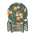 thumbnail image 1 of Yayeee 6 PCS Drink Coasters with Holder Set Woven Absorbent Round Tabletop Hot Pad, Green Floral Orange, 1 of 7