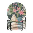 thumbnail image 1 of Yayeee 6 PCS Drink Coasters with Holder Set Woven Absorbent Round Tabletop Hot Pad, Green Floral, 1 of 7
