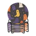 thumbnail image 1 of Yayeee 6 PCS Drink Coasters with Holder Set Woven Absorbent Round Tabletop Hot Pad, Halloween Colorful Ghosts, 1 of 7