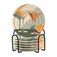 thumbnail image 1 of Yayeee 6 PCS Drink Coasters with Holder Set Woven Absorbent Round Tabletop Hot Pad, Mid Century Orange Juice, 1 of 7