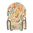thumbnail image 1 of Yayeee 6 PCS Drink Coasters with Holder Set Woven Absorbent Round Tabletop Hot Pad, Orange Autumn Leaves, 1 of 7